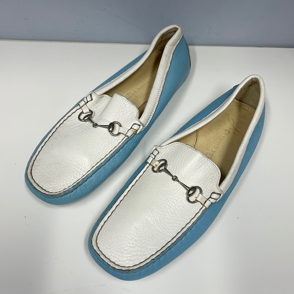 ANTONIO BOSSI.  Womans. Loafers.   White and Blue Leather size. 6.5. Authentic - Picture 1 of 8